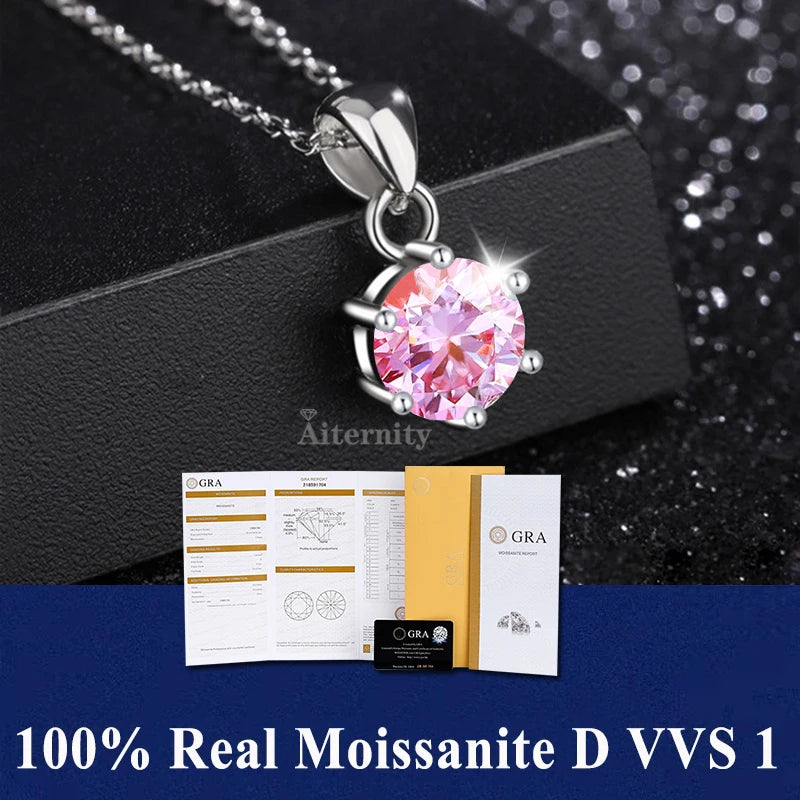 Colar de Pingente de Moissanita em Prata 925 com 6 Garras para Mulheres Design Moderno Cor D VVS Aprovado no Teste de Diamante Joia com caixa GRA