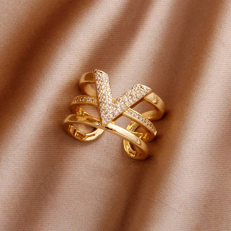 Anéis Ajustáveis de Cristal Sight Novo Letra D para Mulheres, Joias de Marca de Moda, Anéis Cruz de Zircônia, Acessórios de Festa, Presentes