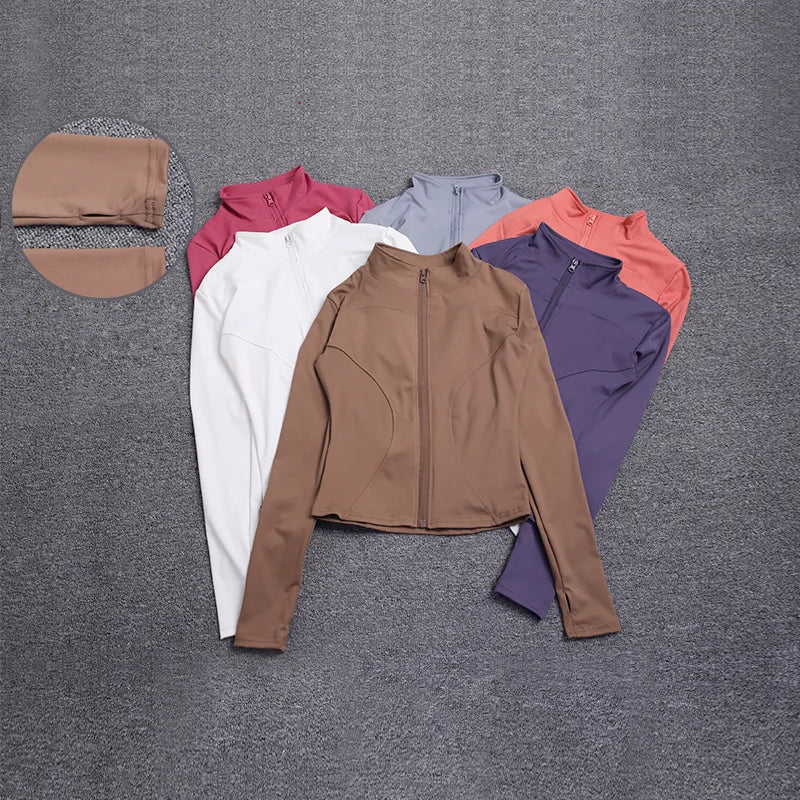 Jaqueta Esportiva Feminina de Manga Longa, Camisa de Treino, Casaco para Academia, Roupas de Yoga, Roupas Esportivas