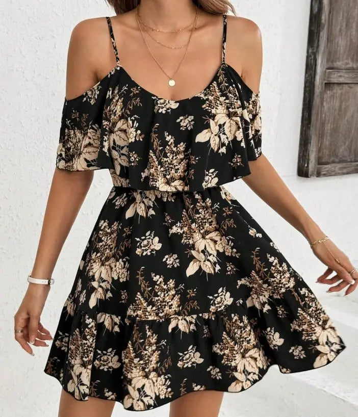 Elegante Vestido Mini com Decote Halter para Mulheres, Cintura com Laço, Saia Plissada, Mangas Curtas e Decote V em Moda Feminina.