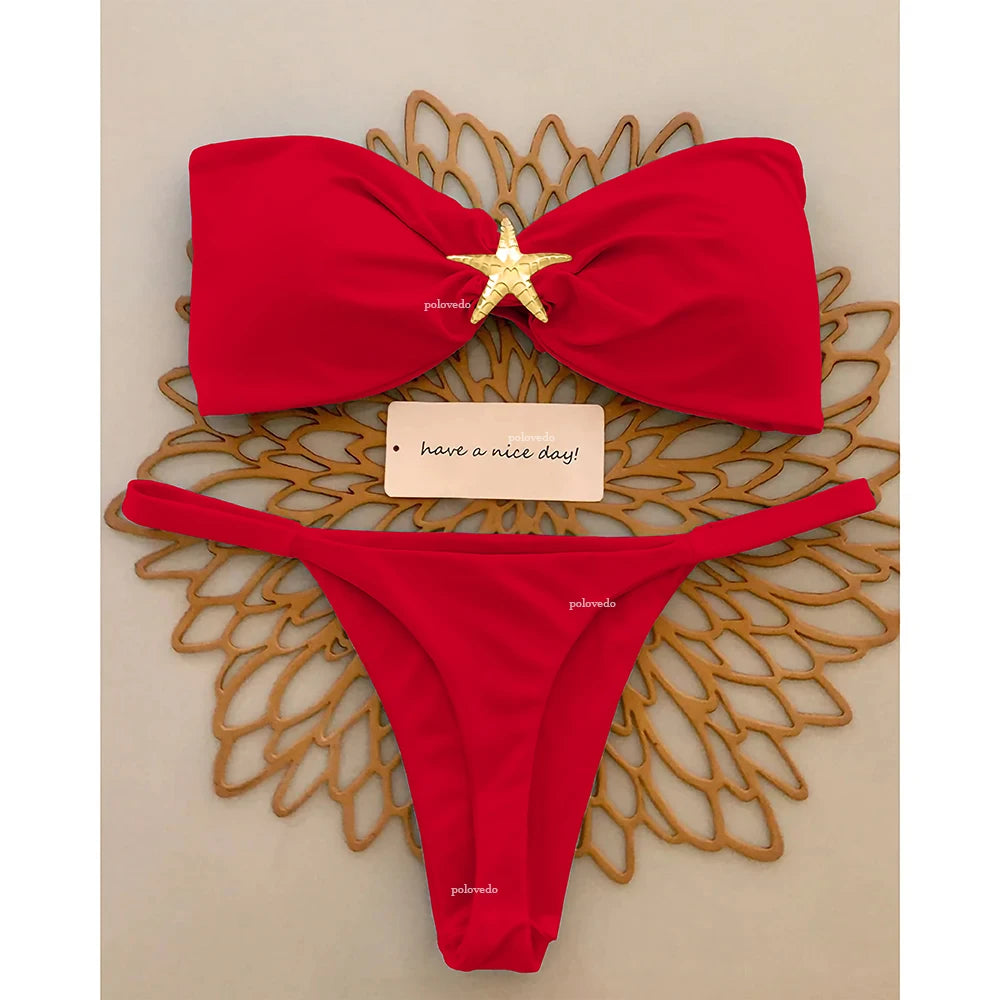 Biquínis Push Up 2025 Sexy Moda Praia Feminina Conjunto de Micro Biquíni Roupa de Banho Praia Bandeau Biquíni Brasileiro