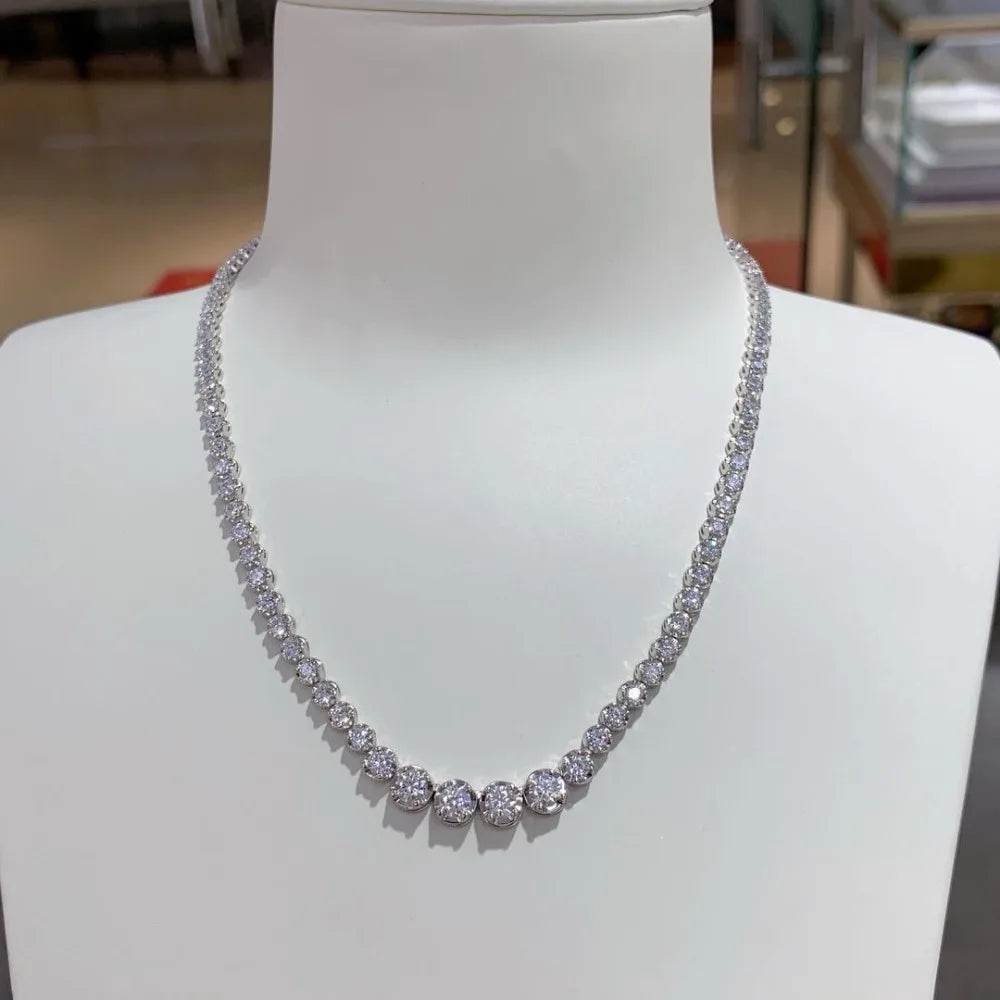 Colar de Tênis Moissanite 1.2ct para Mulheres com Certificado, Original 925 Prata Esterlina, Joia de Corrente Clavicular, Presente de Diamante