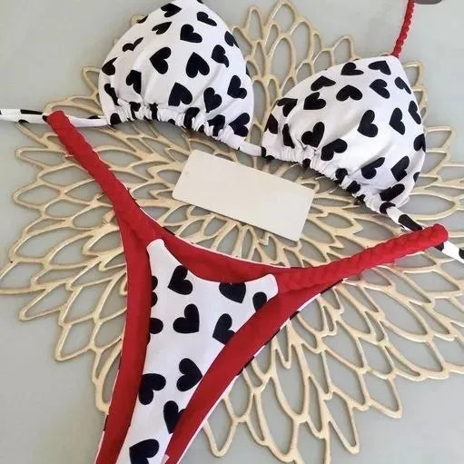 Novo Biquíni Feminino com Estampa Dividida - Moda G-string para Praia e Férias