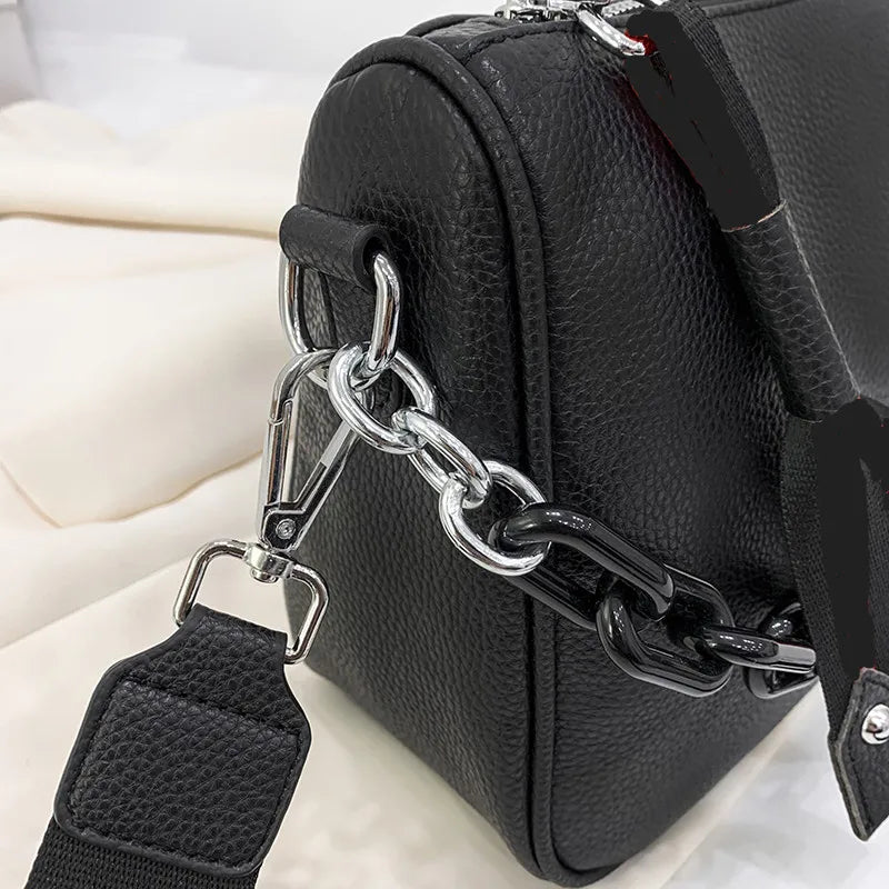 Cowhide Letter printing Handbag Designer Genuine Leather Women Shoulder bag Chains Female Tote Luxury Brand Ladies Messenger Bag