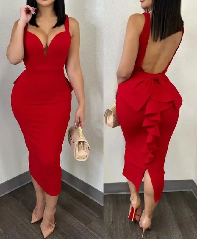 Vestidos Elegantes para Mulheres Vestido de Festa Sem Costas com Decote Sexy e Barra de Renda Moda Casual Primavera Verão Outono 2023