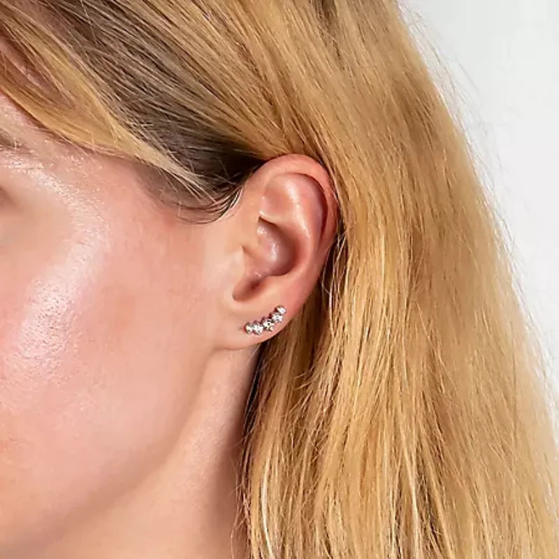 Brincos em Moissanite IOGOU D VVS1 com Curvas Graduadas para Mulheres, Brincos de Pirecing em Estilo Stud, Joias Finas em Prata Esterlina 925