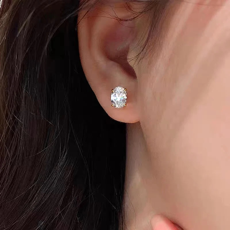 Brincos de Moissanite em Corte Oval com Estilo S925 Prata Banho de Ouro 18K para Mulheres, Brincos Solitário, Presente de Casamento, Joia com Certificado
