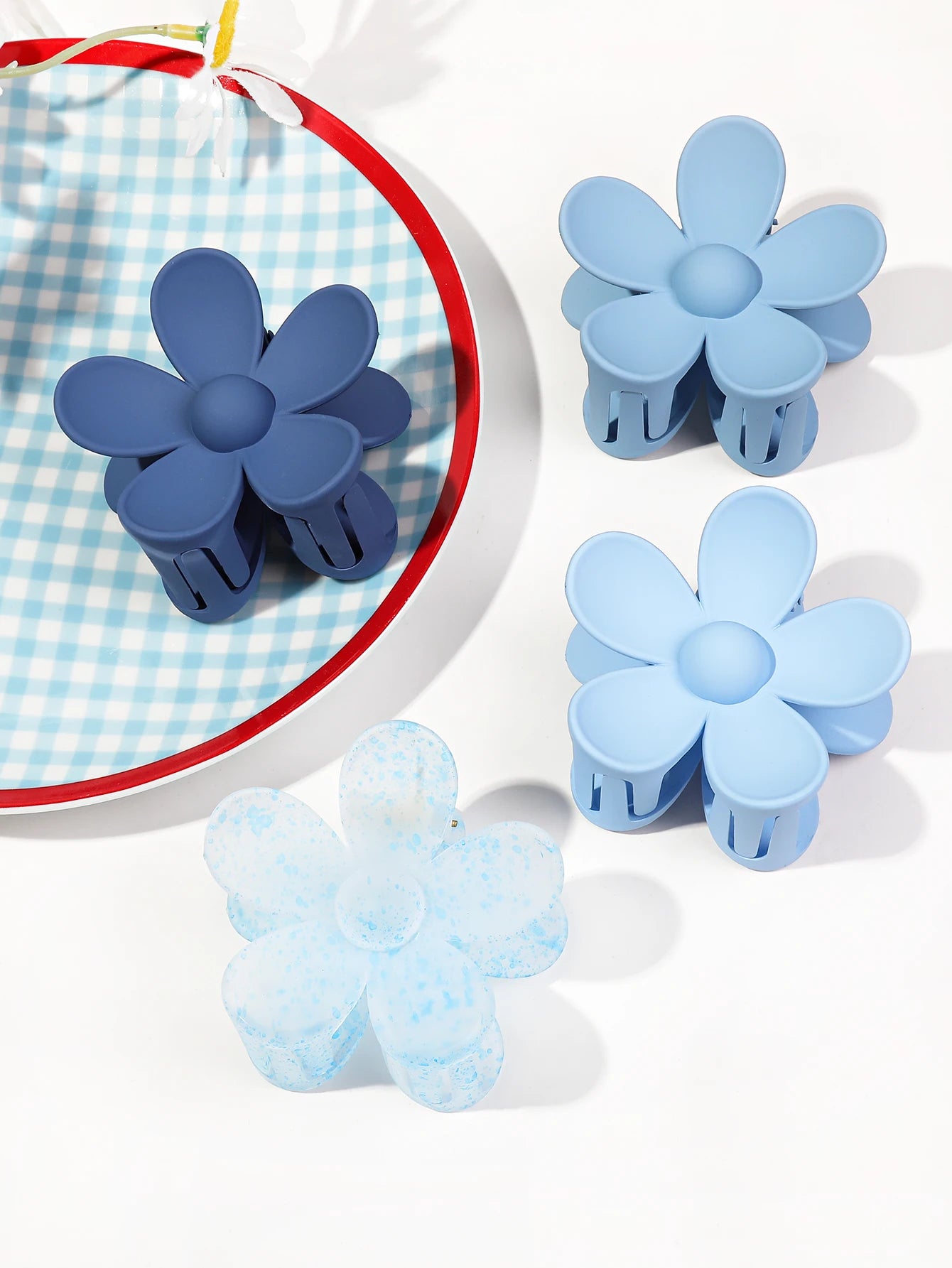 4 Peças de Grampos de Cabelo em Flor Rosa de 3 Polegadas, Grampos de Cabelo Grandes para Mulheres com Cabelo Fino, Grosso ou Cacheado, Grampos de Mandíbula com Forte Fixação dos Anos 90