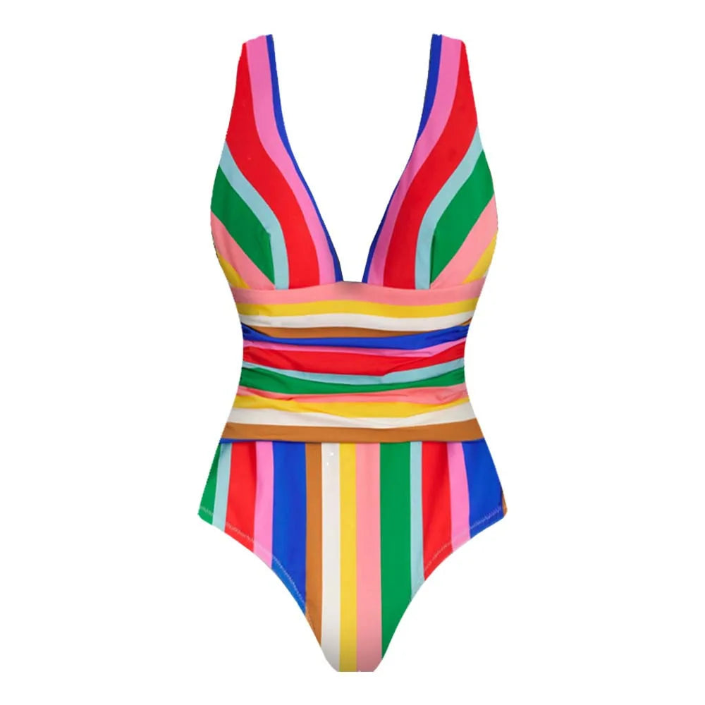 Conjunto de 2 peças de maiô listrado com saia longa, biquíni sexy feminino com push up, halter, biquíni feminino, traje de banho modelador, roupa de praia.