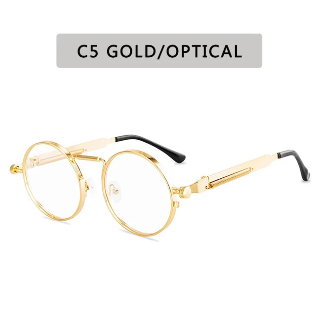 Óculos de sol estilo punk vintage para homens, armação redonda em metal, óculos de sol para mulheres, moda, eyewear, gafas de sol mulher UV400