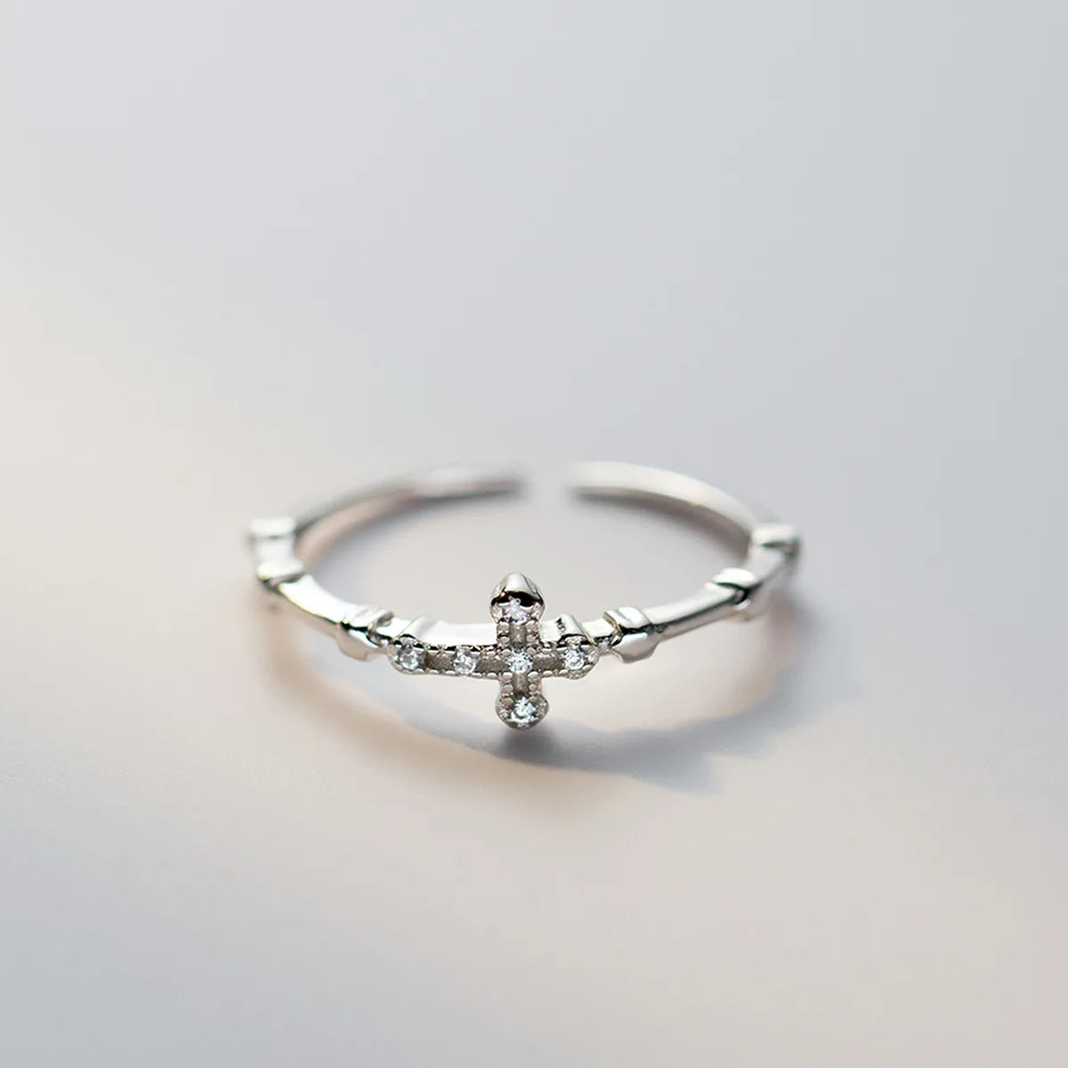 Anel Prata 925 52-59mm Anéis Coreanos para Mulheres Joias de Prata Esterlina 925 Anéis Religiosos de Zircônia Cruz Ajustáveis para Meninas