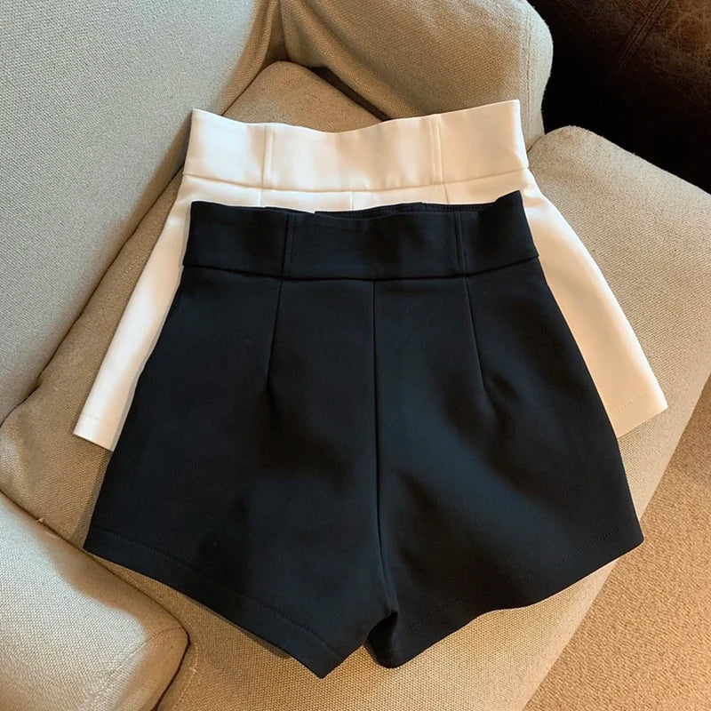 Shorts Femininos Mooyufon Shorts Pretos Femininos Harajuku Elegância Shorts de Cintura Alta A Linhas Slim Casuais Calças Retas de Menina Sexy