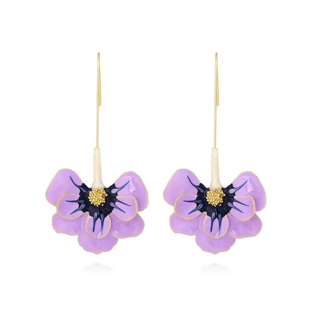 Brinco Feminino Doce Romântico de Primavera, Brincos de Metal em Liga com Flor, Brincos de Stud de Resina Colorida