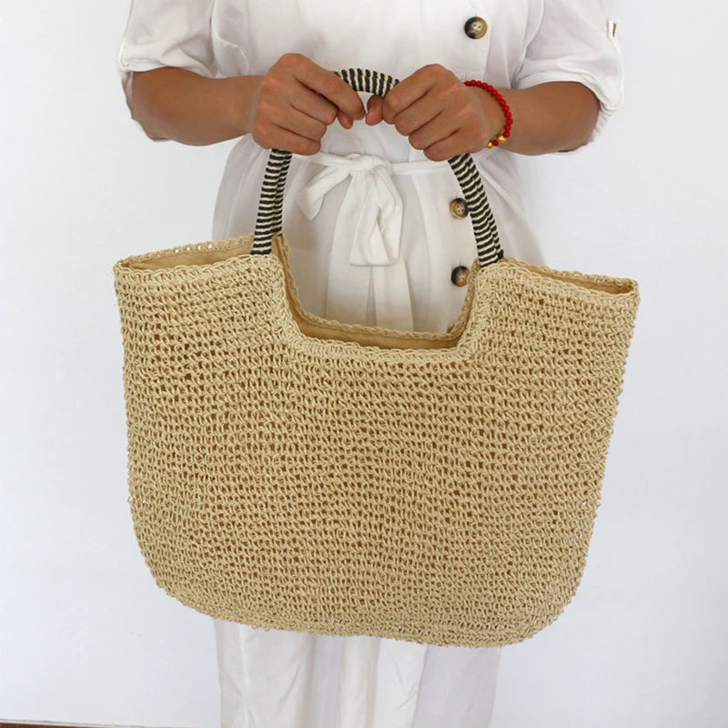 Women Beach Vintage Handmade Woven Shoulder Bag Raffia Rattan Shopping Bags Bohemian Ladies Summer Travel Vacation Casual Totes