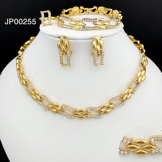 Conjunto de Joias em Ouro Dubai, Colar Cubano e Brincos para Mulheres, Jóias de Casamento para Noivas, Presente para Festa de Banquetet