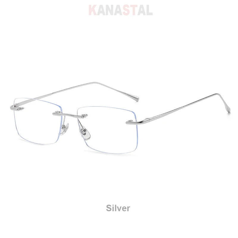 Óculos de leitura sem aro para homens, azul, com proteção contra luz azul, armação de metal, óculos de computador, lentes ópticas CR39 com receita.
