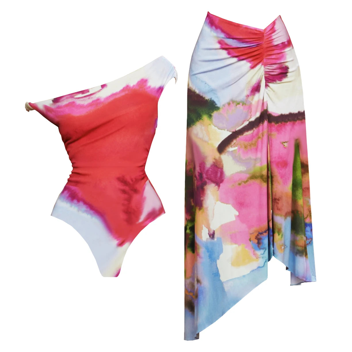 Conjunto de 2 peças de maiô listrado com saia longa, biquíni sexy feminino com push up, halter, biquíni feminino, traje de banho modelador, roupa de praia.