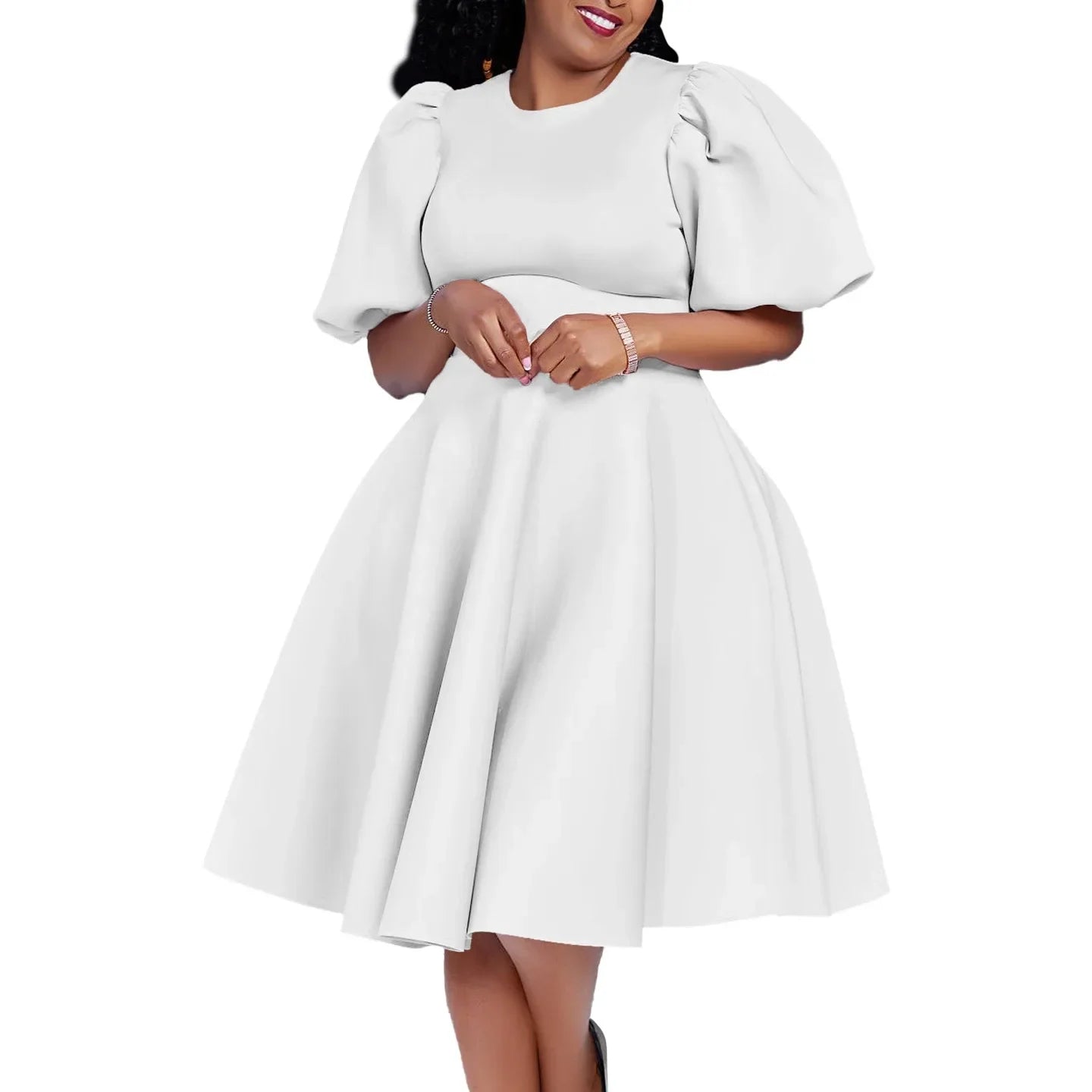 Vestidos Elegantes para Mulher 2024, Decote em O, Manga Curta, Cintura Alta, Pregas, Midi Luxuoso para Festas de Aniversário e Jantares