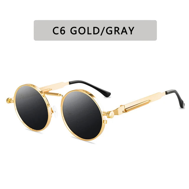 Óculos de sol estilo punk vintage para homens, armação redonda em metal, óculos de sol para mulheres, moda, eyewear, gafas de sol mulher UV400