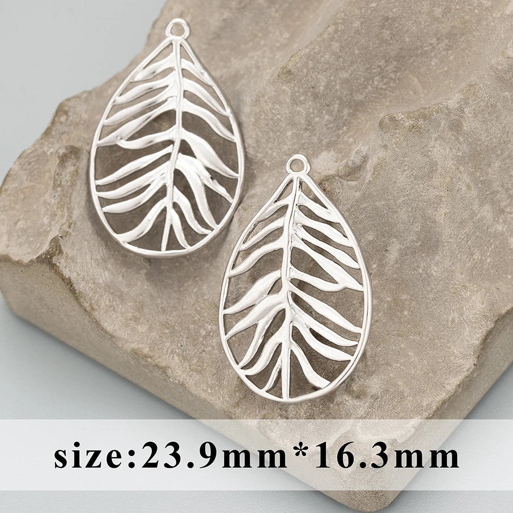 GUFEATHER MD66, acessórios de joalheria, banhado a ródio de ouro 18k, cobre, formato de folha, fabricação de joias, encantos, pingentes DIY, 6pcs/lote