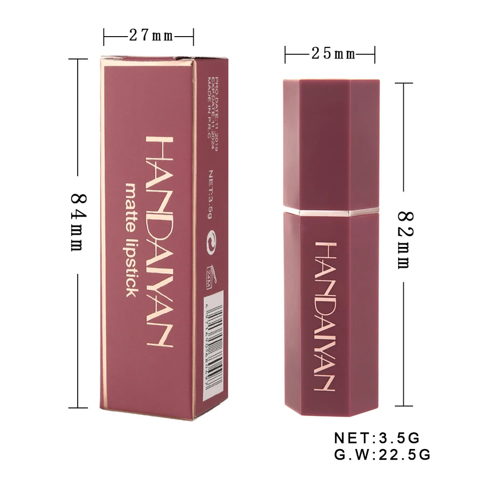Batom Matte em 6 Cores, Sem Desbotar, Não Gruda no Copo, Acabamento Veludo de Longa Duração, Cor de Lábios Matte Suave e Resistente à Água, à Prova de Borro