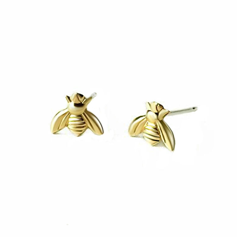 Brincos de Estudo de Inseto Fashion Cute - Brincos de Abelha Bumble Pequenos em Cor Dourada, Mini Rainha Abelha, Acessórios de Joias para Mulheres em Festa