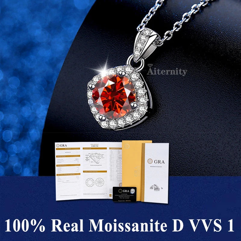 Colar de Pingente de Moissanita em Prata 925 com 6 Garras para Mulheres Design Moderno Cor D VVS Aprovado no Teste de Diamante Joia com caixa GRA