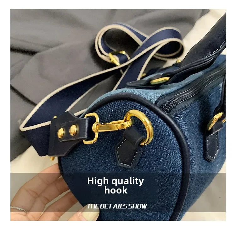 Cross Body Bags Casual Street Small Boston Bag 2025 Designer Purses Patchwork Colorblock Mini Handbags For Women Denim Shoulder