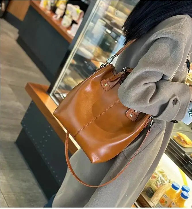 New Arrive Women's Fashion Handbags High Quality Genuine Leather Shoulder Bags Large Bucket Bags Designer Handbags