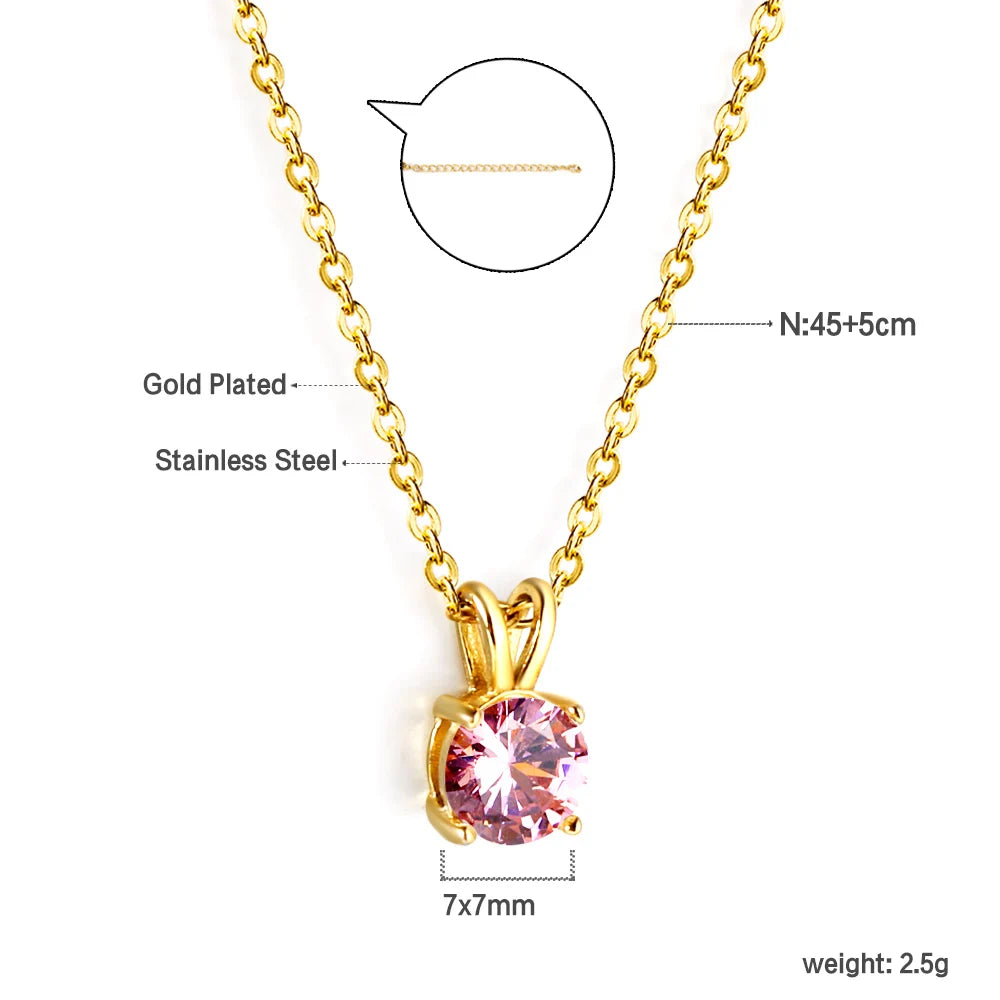 Colar de Pingente Redondo de Zirconia Cúbica de Aço Inoxidável ASONSTEEL para Mulheres, Joias Minimalistas Charmosas, Design Brilhante como Presente