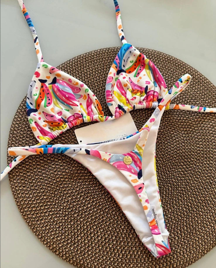 Novo Biquíni Feminino Sunga de Praia Férias Roupa de Banho Conjunto de Biquíni Estampado de Leopardo Roupa de Praia Sunga Biquíni