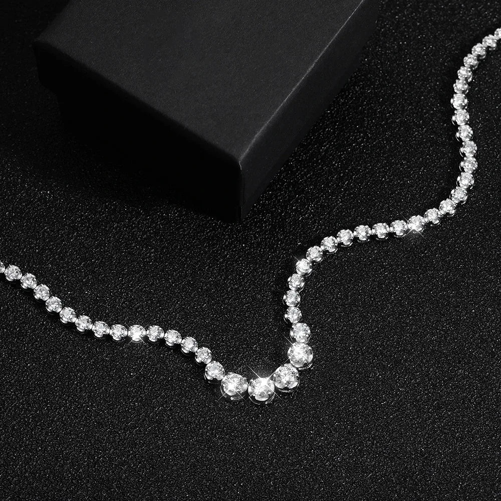 Colar de Tênis Moissanite 1.2ct para Mulheres com Certificado, Original 925 Prata Esterlina, Joia de Corrente Clavicular, Presente de Diamante