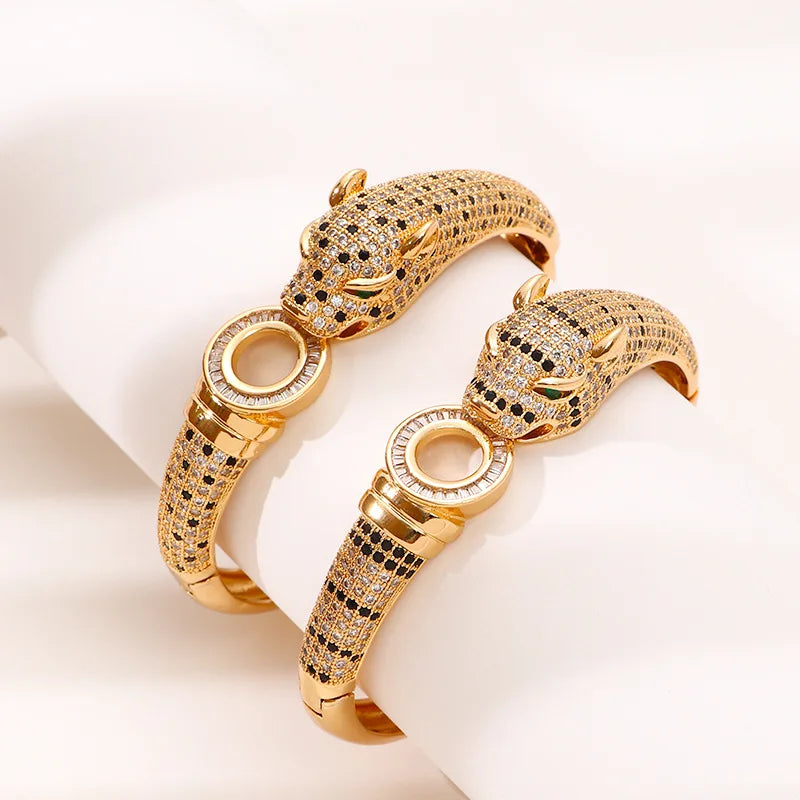 Nova Exquisita Pulseira de Leopardo Feminina Full Diamond Luxo Leve Hip Hop Personalizada