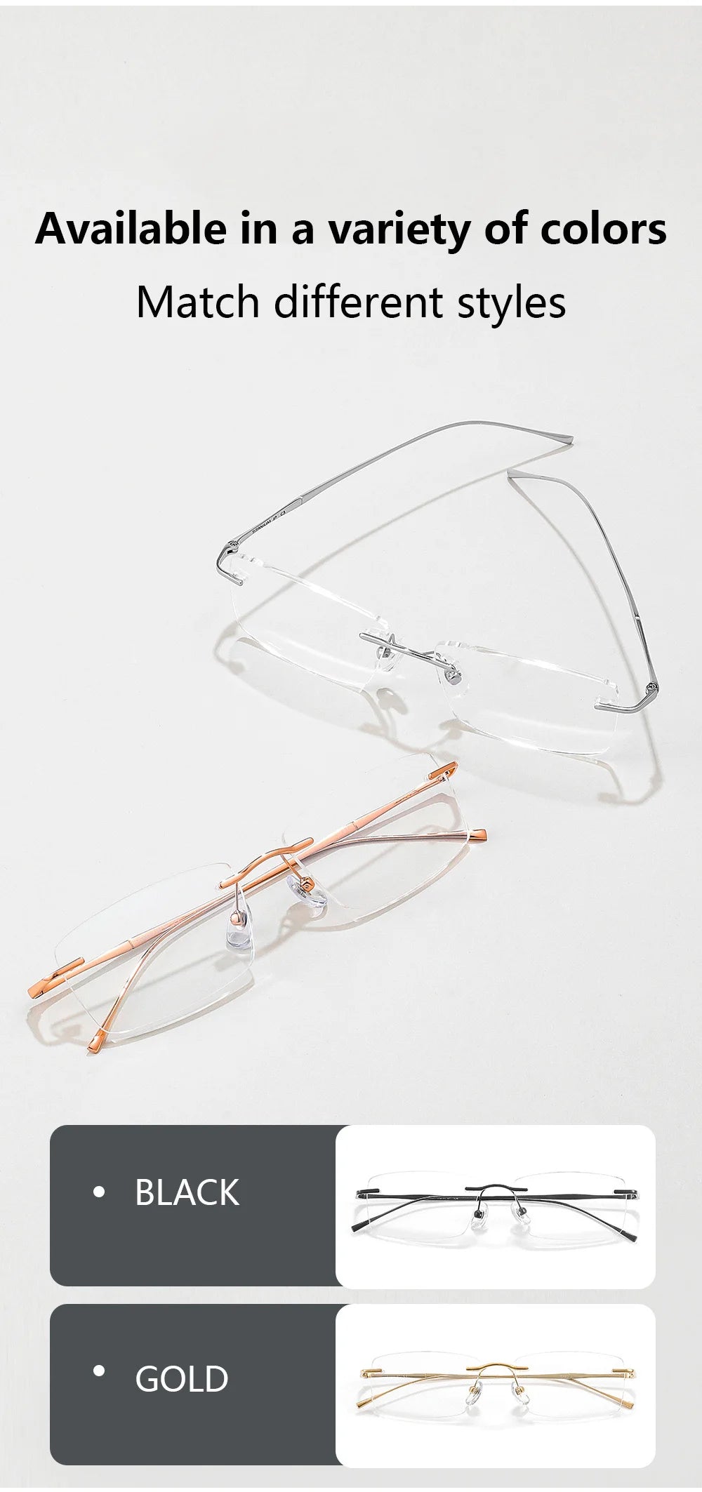 Óculos de Titanio Puro Anti Luz Azul para Homens - Armações de Óculos de Marca Luxuosa - Óculos Sem Montura para Mulheres - Lentes de Computador de Titanio Puro
