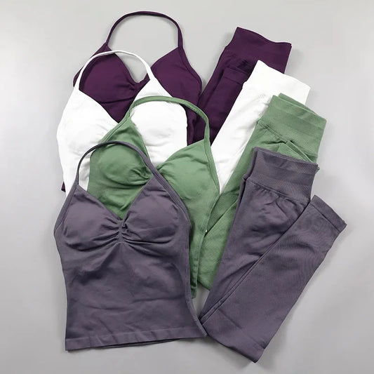 Conjunto de Leggings Impact para Mulheres Conjunto de Yoga Sem Costura Roupa de Fitness Legging com Bumbum Definido Top de Tanque Almofadado Conjuntos de Treino Roupas Esportivas