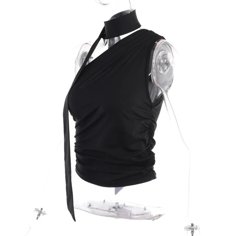 Top Crop Sem Costas Sexy Off Shoulder Halter para Mulheres, Vintage, Sem Mangas, Roupas Y2K para Clubes, Casual Feminino Verão 2024