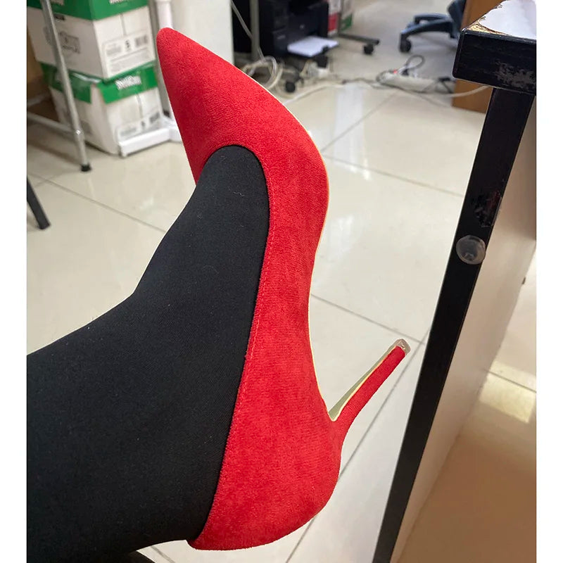 Mulheres Sapatos de Salto Alto 9cm Amarelo Bordô, Bombas Tamanho Plus, Stripper de Camurça, Escarpins para Casamento e Noivas, Scarpins Verde Azul para Festas
