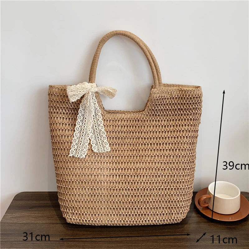 Women Beach Vintage Handmade Woven Shoulder Bag Raffia Rattan Shopping Bags Bohemian Ladies Summer Travel Vacation Casual Totes