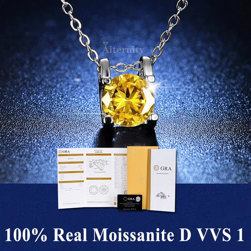 Colar de Pingente de Moissanita em Prata 925 com 6 Garras para Mulheres Design Moderno Cor D VVS Aprovado no Teste de Diamante Joia com caixa GRA