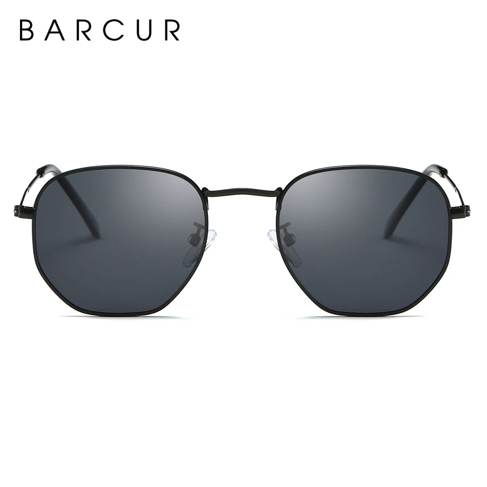 Óculos de Sol BARCUR Clássicos Retro Refletivos para Homens, Óculos de Sol Hexagonais com Armação de Metal, Óculos de Sol com Caixa.