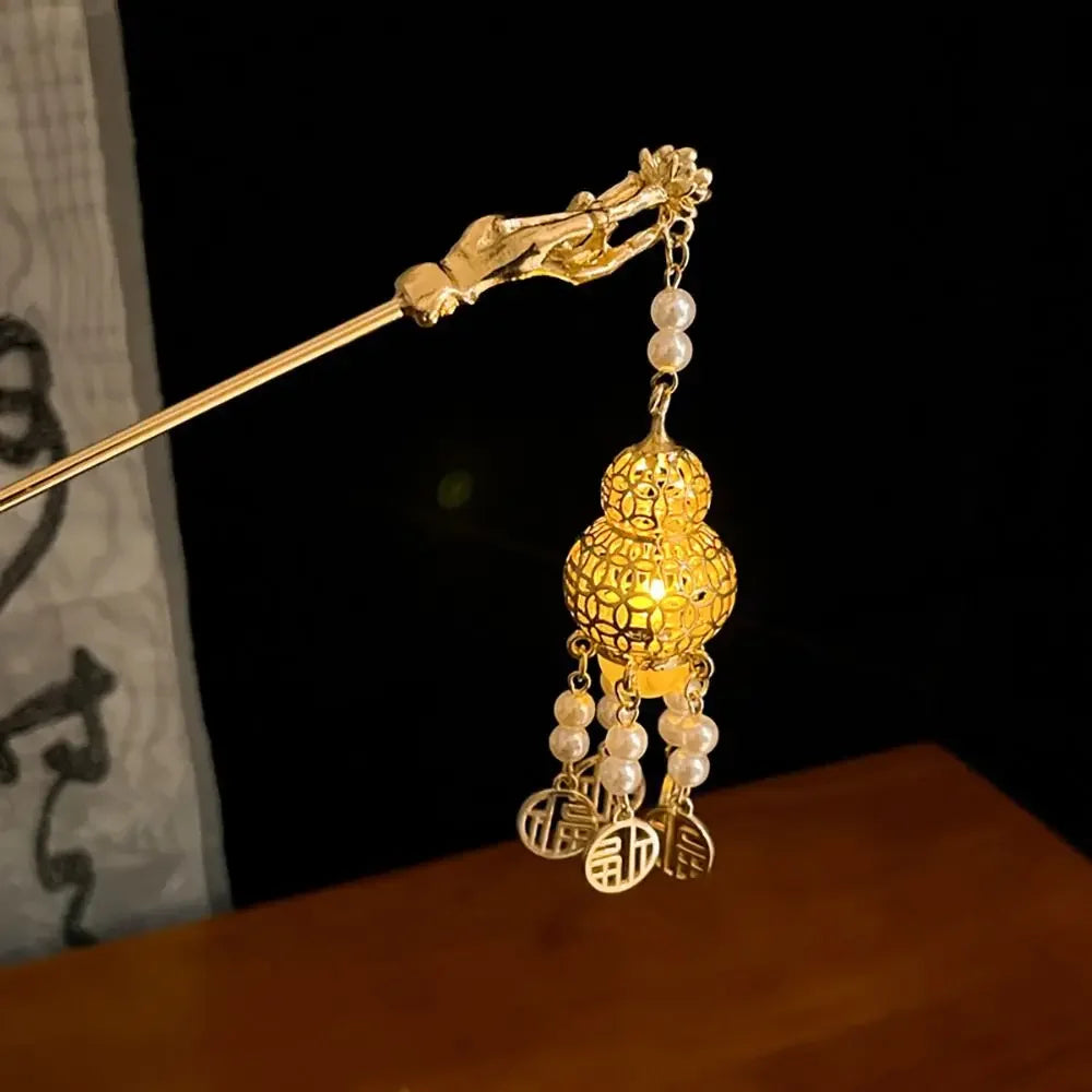 Pinhão de cabelo estilo chinês com hastes de metal, estilo antigo, com franja de orquídea, flor, tassel e acessórios para cabelo feminino.