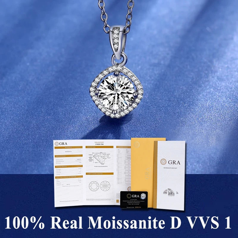 Colar de Pingente de Moissanita em Prata 925 com 6 Garras para Mulheres Design Moderno Cor D VVS Aprovado no Teste de Diamante Joia com caixa GRA