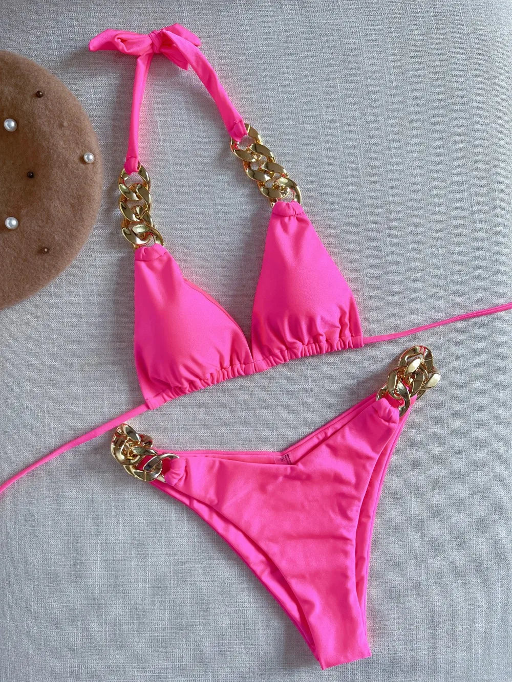 Biquíni sexy push up em 2025, micro corrente, verão, tecido macio, entrada de luxo, maiô feminino de duas peças, traje de banho para praia.