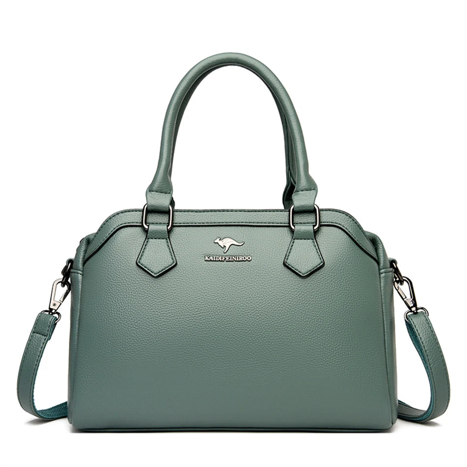Multi-pocket Handbag Purses Genuine Cowhide Leather Shoulder Bag Luxury Designer Crossbody Messenger Sac Elegant Tote for Women