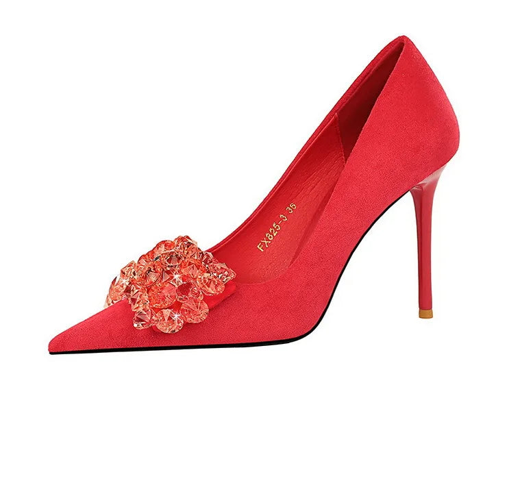 Sapatos BIGTREE 2025 Scarpin Feminino com Strass Laço Salto Alto Luxuoso Sapato de Banquete com Pedras Preciosas Salto Stiletto 9 cm Sapatos Femininos