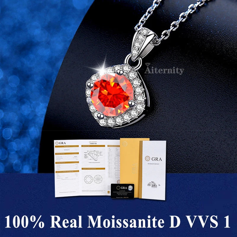 Colar de Pingente de Moissanita em Prata 925 com 6 Garras para Mulheres Design Moderno Cor D VVS Aprovado no Teste de Diamante Joia com caixa GRA