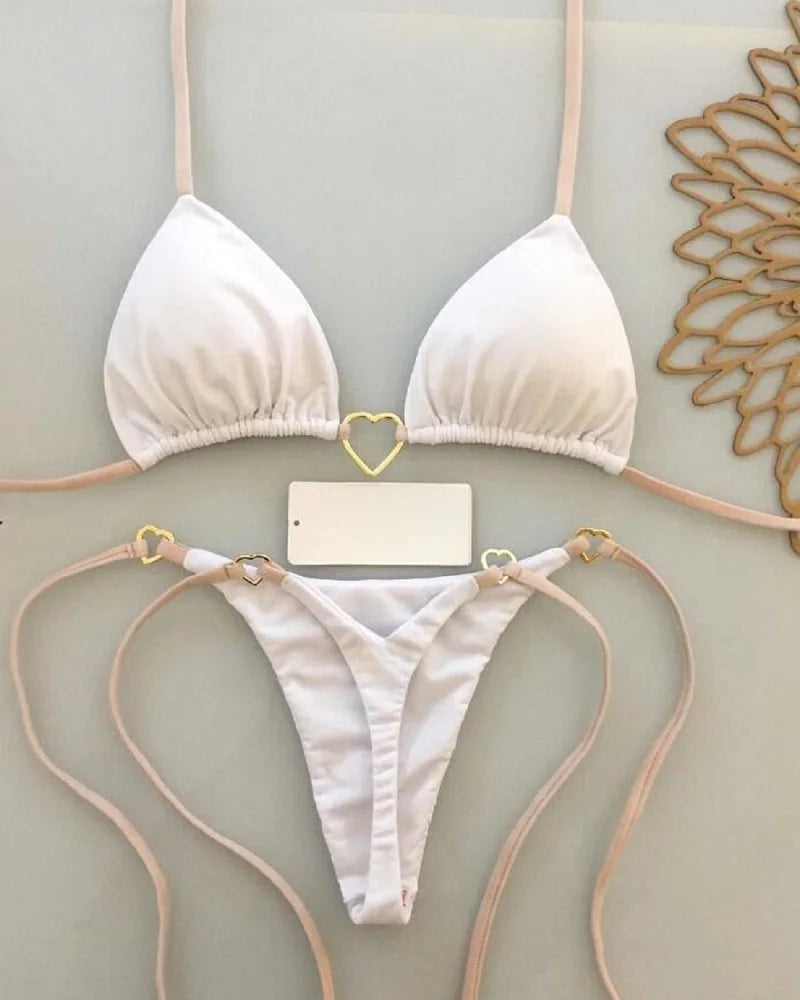 Conjunto de Biquíni Sexy Halter de Cor Sólida RUOTONSEPT, maiô feminino de duas peças, com triângulo e fio dental, traje de banho estilo brasileiro.