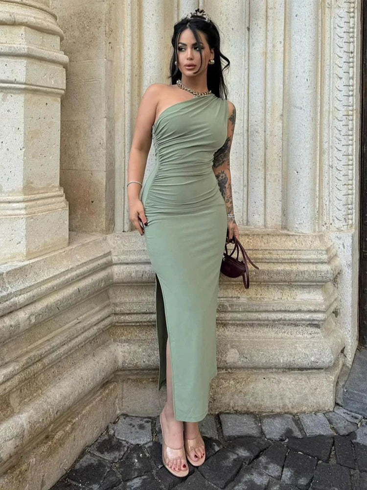 Vestido Maxi de Verão para Mulheres Sexy Fenda Moda Sem Mangas Costas Nuas Vestido Slim Feminino Casual Streetwear Clube Elegante Vestidos de Festa
