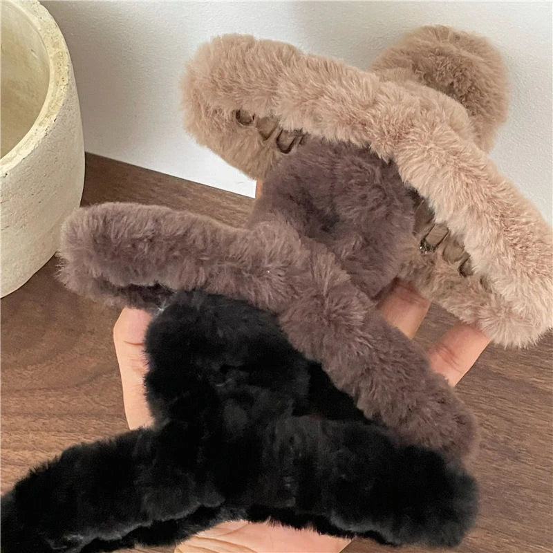 Clips de cabelo de tubarão grande em pelúcia de urso de cartoon com cabelo, claw faux fur, moda coreana para outono e inverno, clipes de caranguejo INS novos e presilhas.