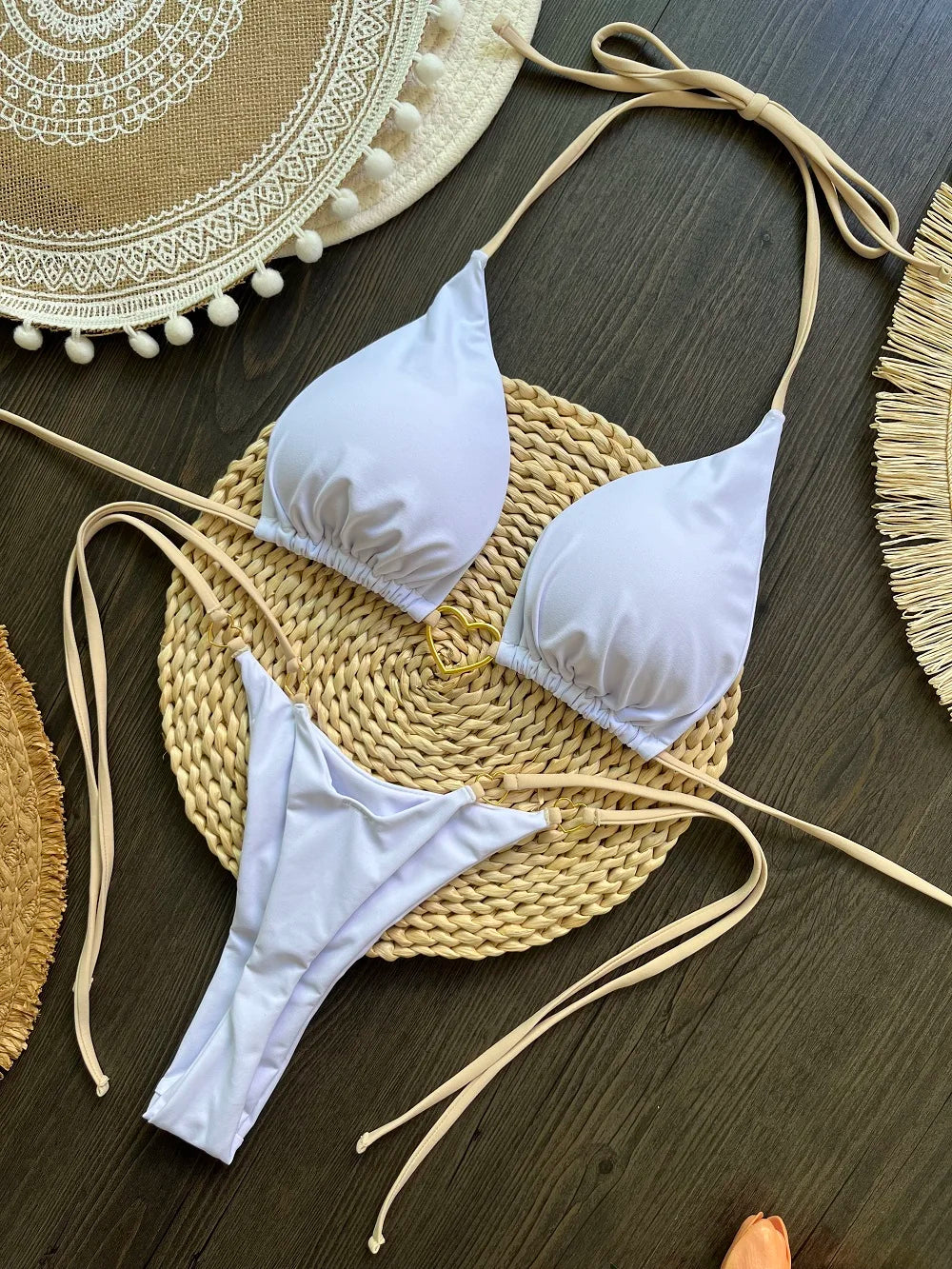 Conjunto de Biquíni Sexy Halter de Cor Sólida RUOTONSEPT, maiô feminino de duas peças, com triângulo e fio dental, traje de banho estilo brasileiro.